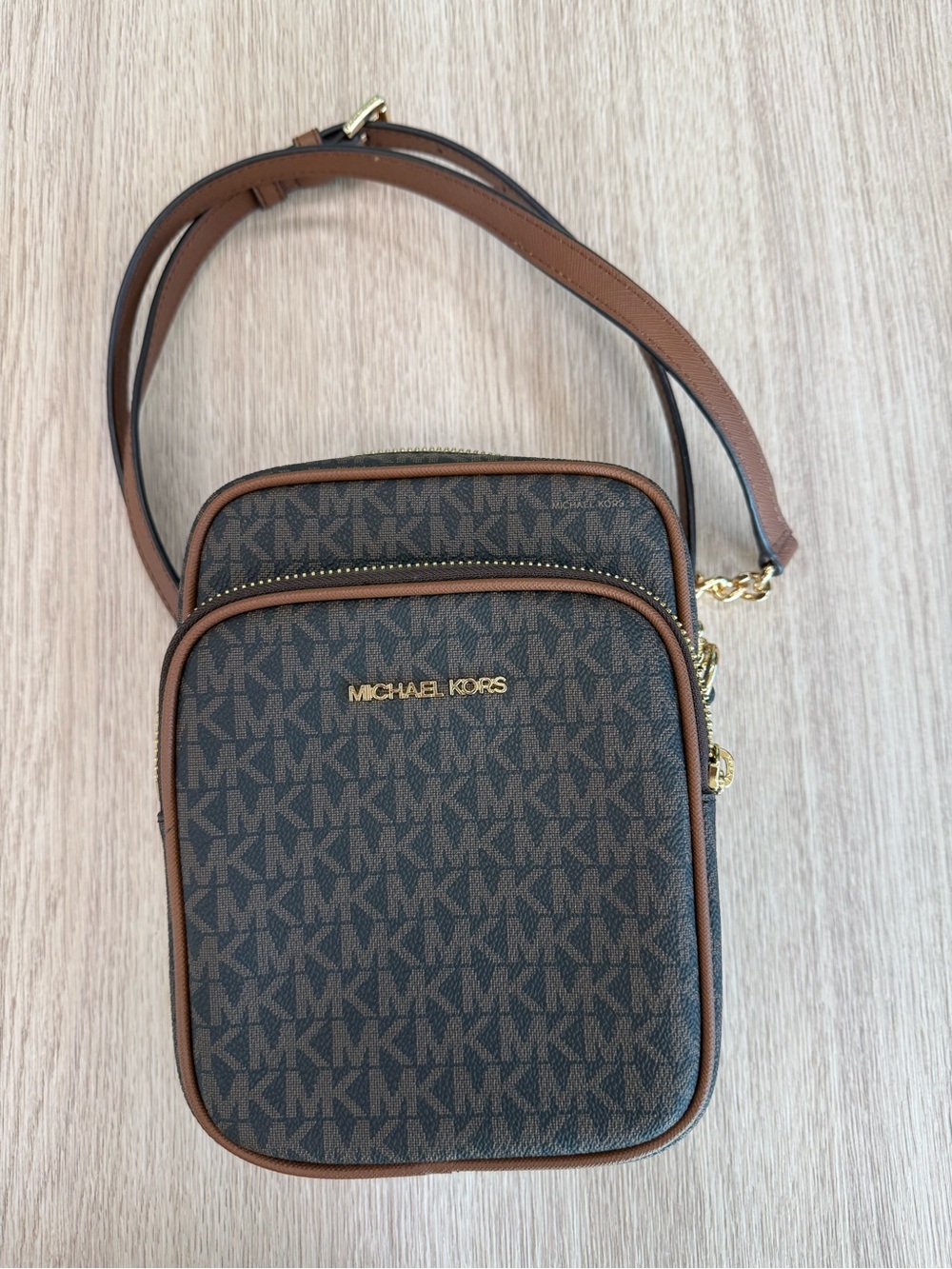 Michael Kors Brown Logo Monogram Crossbody Bag